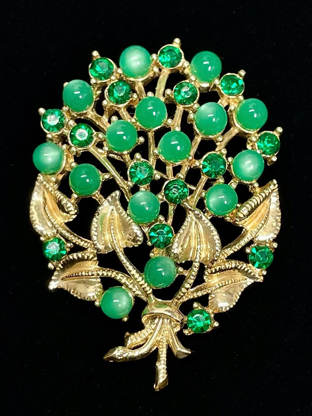 Vintage 1960s STAR Green Moonglow Lucite Floral Brooch Pin